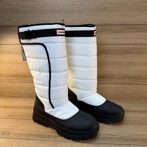 HUNTER Intrepid Tall  Womens Waterproof Snow Boots White Black Size 11 NWT
